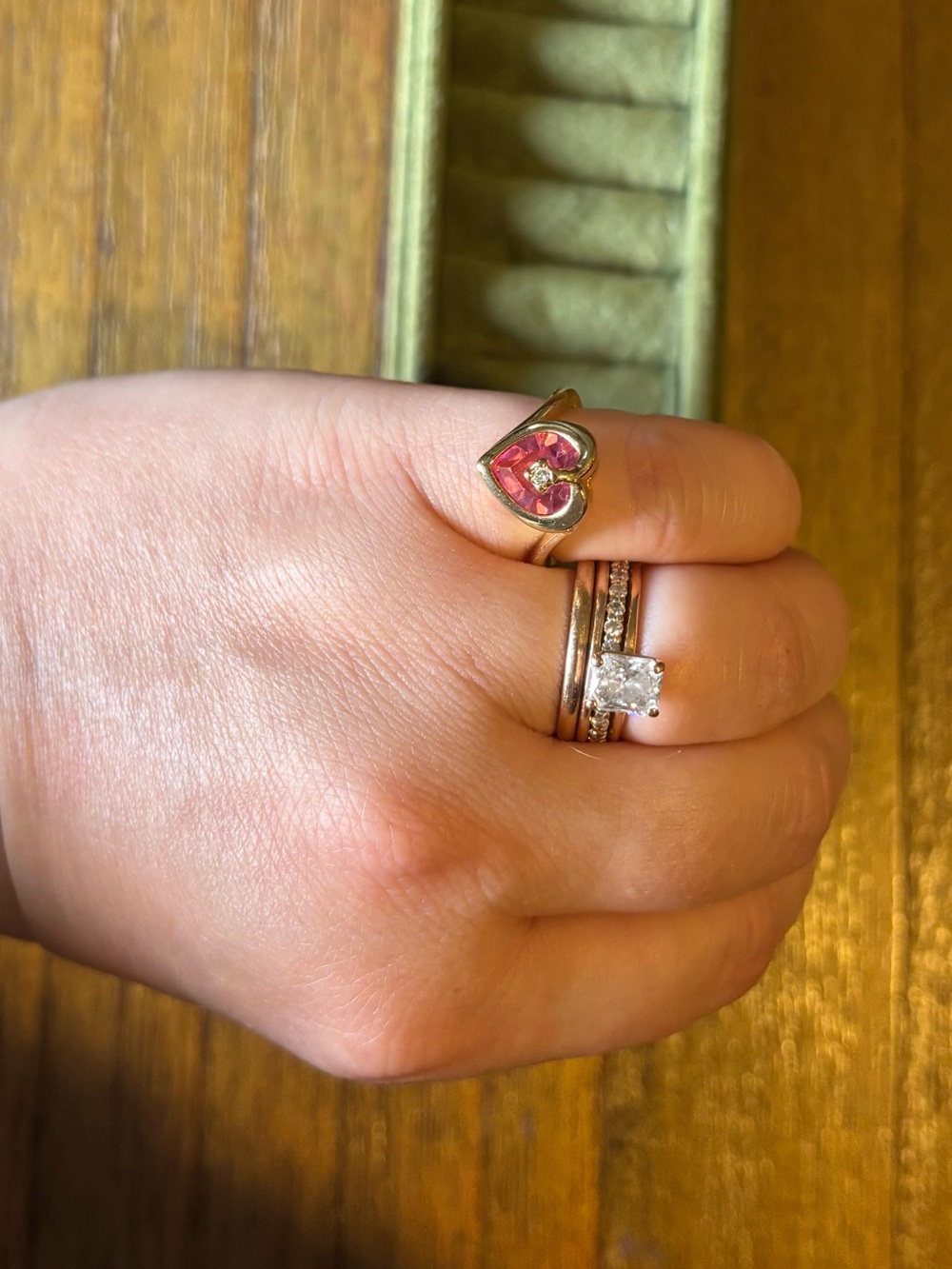 Vintage Pink Bezel Heart Ring - Picture 2 of 5